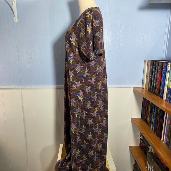 Lularoe Medium Brown Pink Stars Crewneck Shortsleeve Maxi Casual Dress - Picture 6 of 11